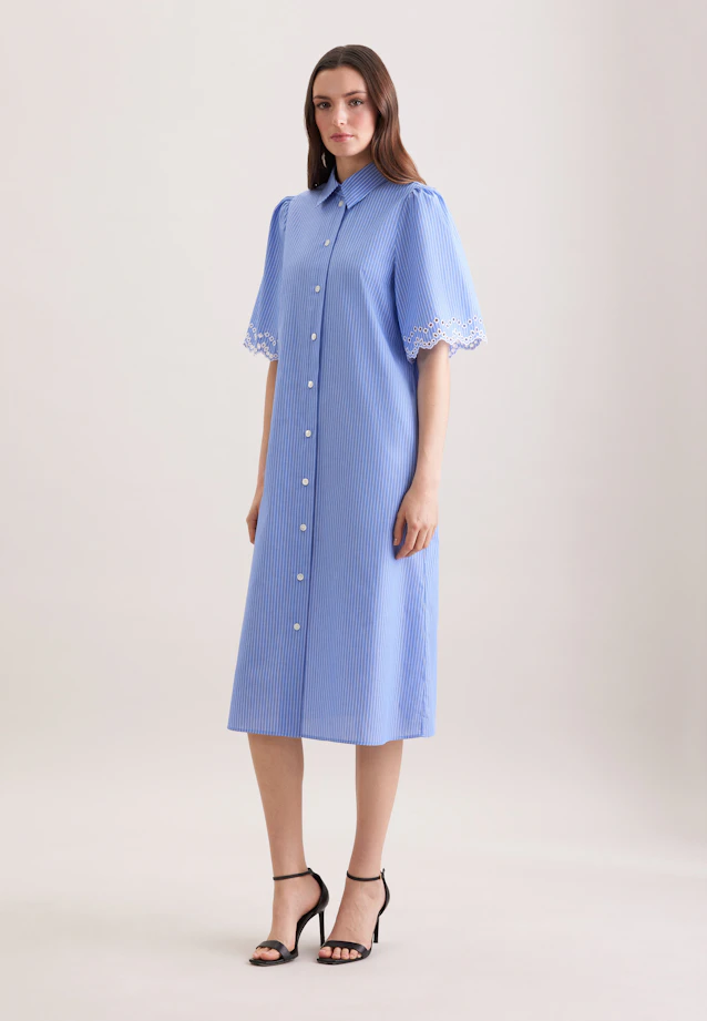 Shirt dress with embroidery and waist belt in Mittelblau |  Seidensticker Onlineshop