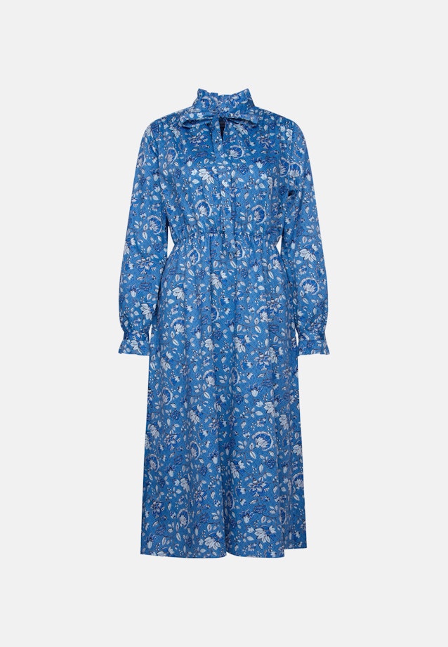 Satiniertes Kleid mit Rüschendetails und Bindeband in Mittelblau |  Seidensticker Onlineshop
