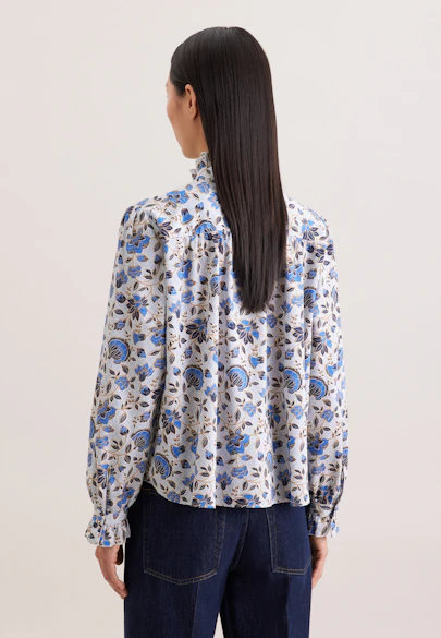Satinierte Bluse mit Rüschendetails und Bindeband in Weiß |  Seidensticker Onlineshop