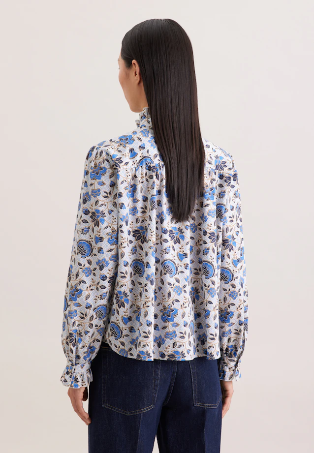 Satinierte Bluse mit Rüschendetails und Bindeband in Weiß |  Seidensticker Onlineshop