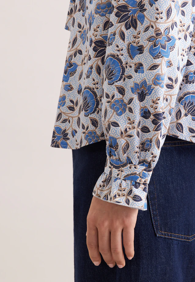 Satinierte Bluse mit Rüschendetails und Bindeband in Weiß |  Seidensticker Onlineshop