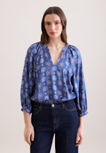 Satinierte Tunikabluse mit Volumenärmeln in Mittelblau |  Seidensticker Onlineshop