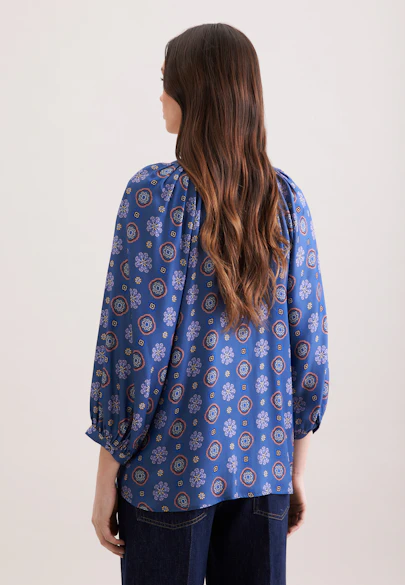 Chemisier tunique en satin avec pochettes de volume in Bleu Moyen |  Seidensticker Onlineshop