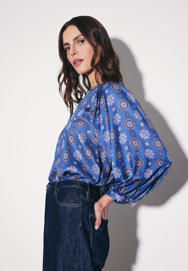 Satinierte Tunikabluse mit Volumenärmeln in Bleu Moyen |  Seidensticker Onlineshop
