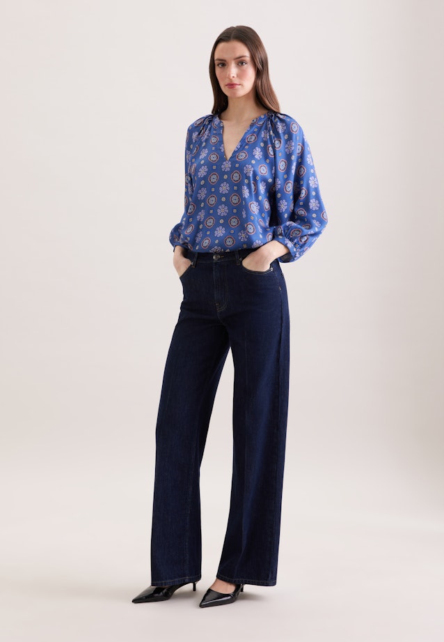 Satinierte Tunikabluse mit Volumenärmeln in Bleu Moyen |  Seidensticker Onlineshop