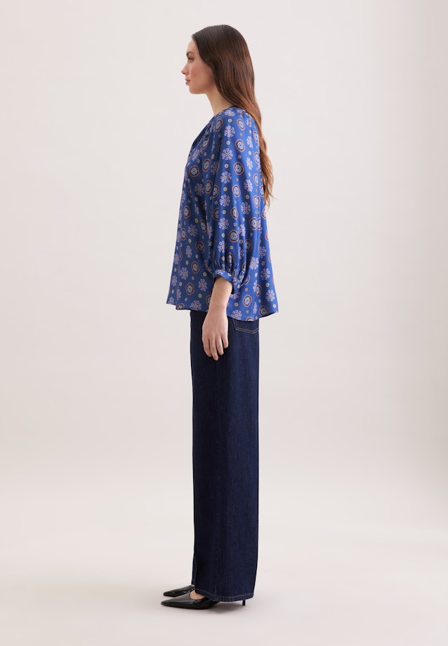 Satinierte Tunikabluse mit Volumenärmeln in Bleu Moyen |  Seidensticker Onlineshop