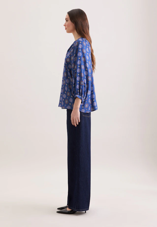 Satinierte Tunikabluse mit Volumenärmeln in Mittelblau |  Seidensticker Onlineshop
