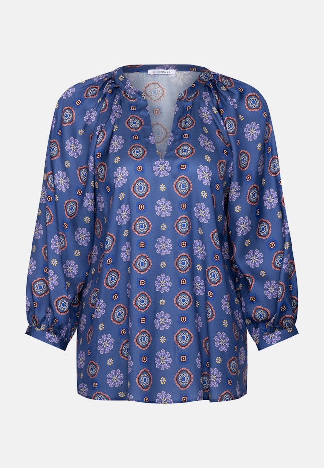 Satinierte Tunikabluse mit Volumenärmeln in Mittelblau | Seidensticker Onlineshop