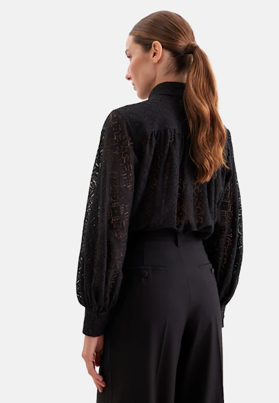 Hemdbluse aus Spitze mit Volumenärmel aus Baumwoll Mix in Schwarz |  Seidensticker Onlineshop
