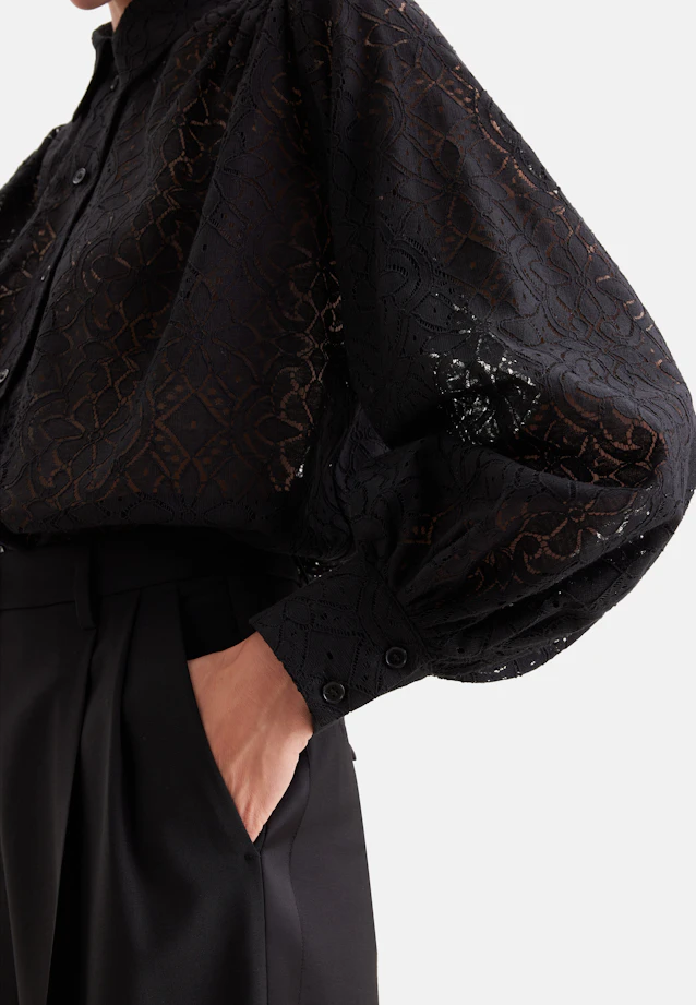 Hemdbluse aus Spitze mit Volumenärmel aus Baumwoll Mix in Schwarz |  Seidensticker Onlineshop