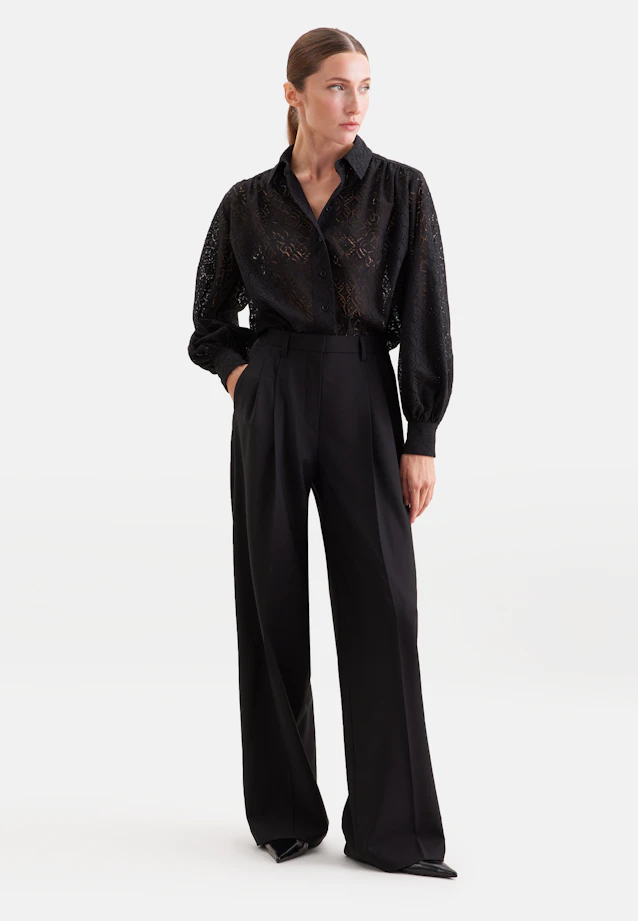Hemdbluse aus Spitze mit Volumenärmel aus Baumwoll Mix in Schwarz |  Seidensticker Onlineshop
