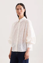 Lace shirt blouse with volume sleeves in cotton mix in Weiß |  Seidensticker Onlineshop