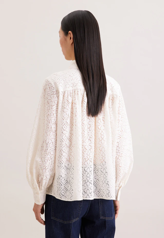 Lace shirt blouse with volume sleeves in cotton mix in Weiß |  Seidensticker Onlineshop