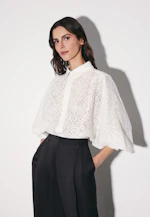 Lace shirt blouse with volume sleeves in cotton mix in Weiß |  Seidensticker Onlineshop
