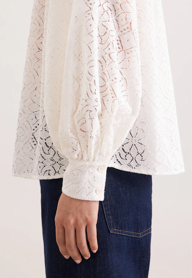 Lace shirt blouse with volume sleeves in cotton mix in Weiß |  Seidensticker Onlineshop