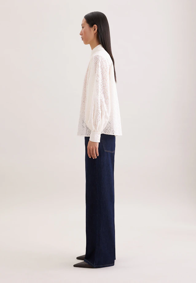 Lace shirt blouse with volume sleeves in cotton mix in Weiß |  Seidensticker Onlineshop