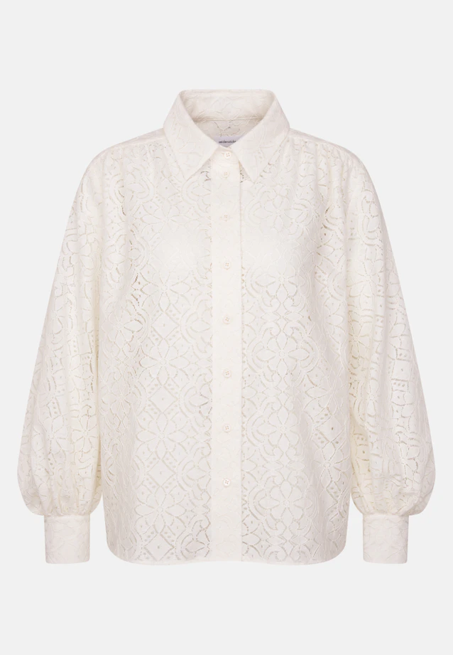 Lace shirt blouse with volume sleeves in cotton mix in Weiß |  Seidensticker Onlineshop