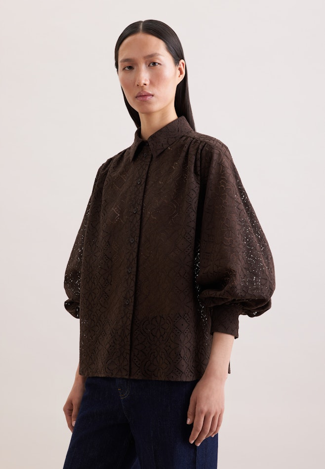 Hemdbluse aus Spitze mit Volumenärmel aus Baumwoll Mix in Braun | Seidensticker online shop