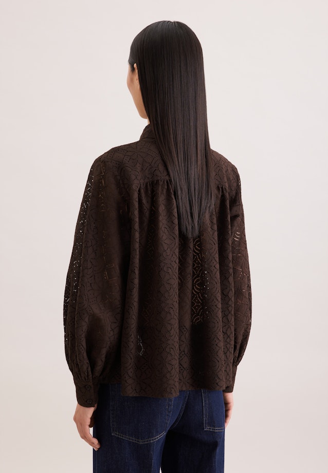 Hemdbluse aus Spitze mit Volumenärmel aus Baumwoll Mix in Braun |  Seidensticker Onlineshop