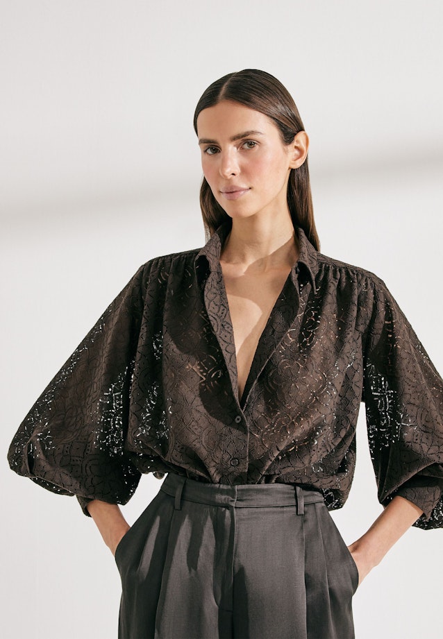 Hemdbluse aus Spitze mit Volumenärmel aus Baumwoll Mix in Braun |  Seidensticker Onlineshop