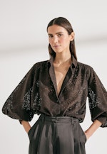 Hemdbluse aus Spitze mit Volumenärmel aus Baumwoll Mix in Braun |  Seidensticker Onlineshop