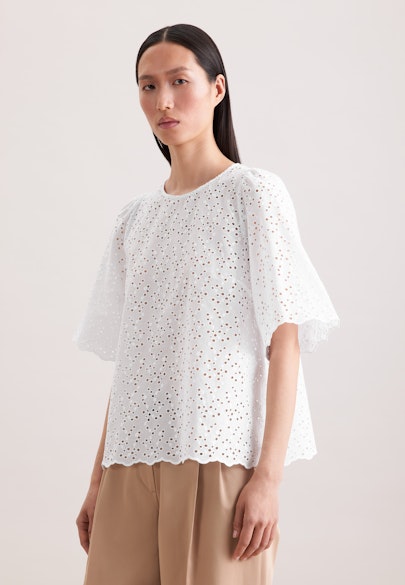 Stickerei Shirt mit Glockenärmeln in Blanc |  Seidensticker Onlineshop