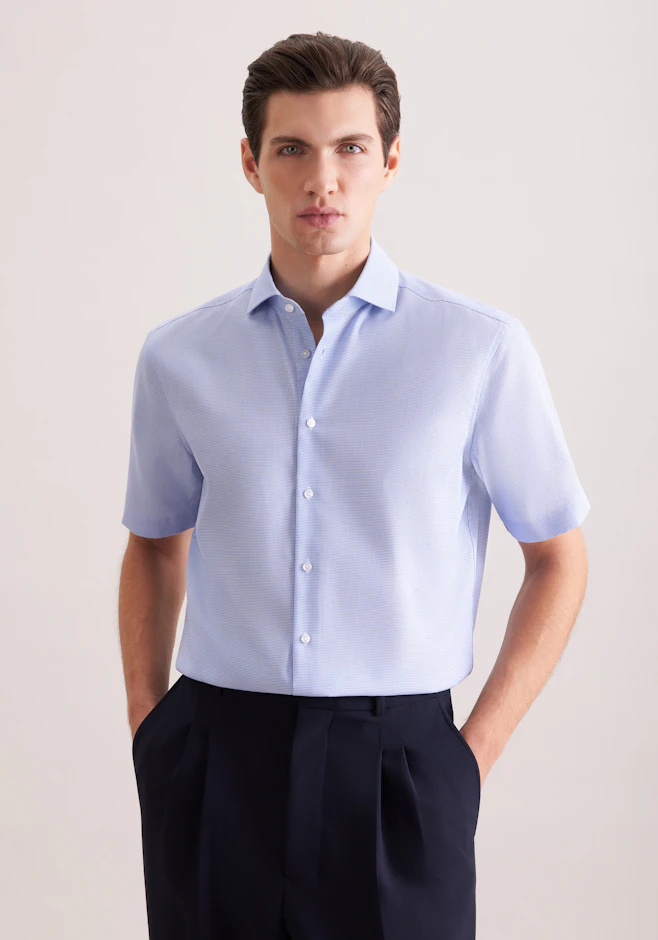 Regular Chemise d'affaires Structure dans Bleu Moyen | Boutique en ligne Seidensticker
