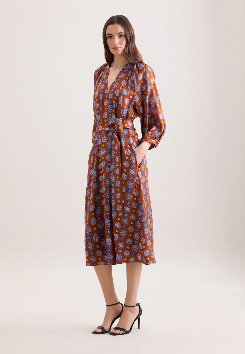 Satin tunic dress with volume sleeves