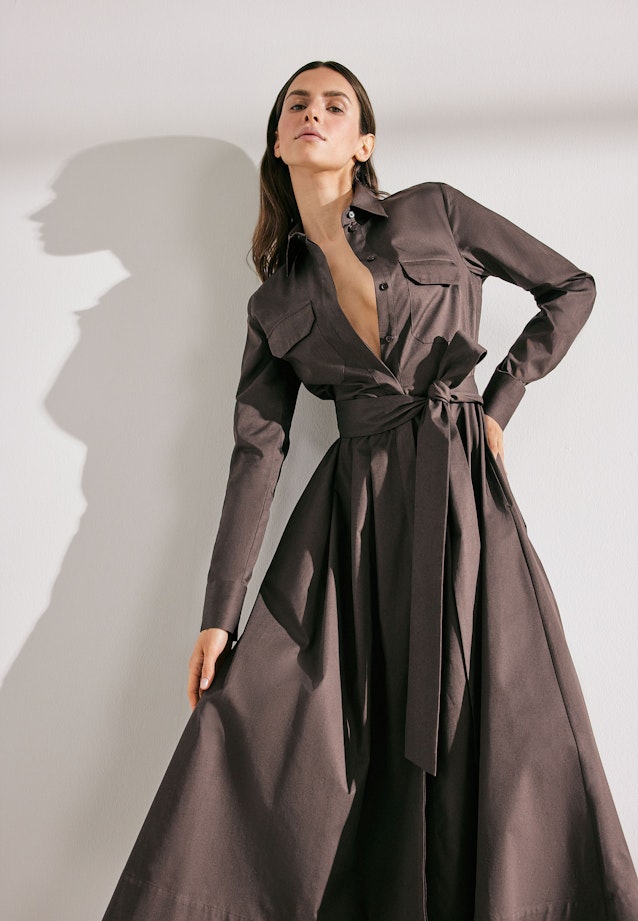 Weit schwingendes Hemdblusenkleid aus Baumwoll Twill, slim in Marron |  Seidensticker Onlineshop