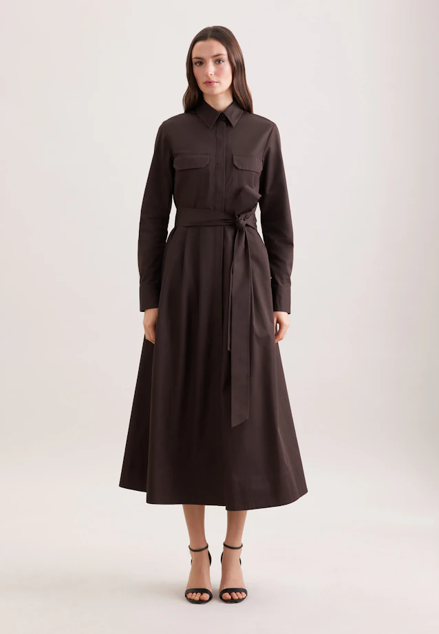 Wide swinging shirt dress made of cotton twill, slim in Braun |  Seidensticker Onlineshop