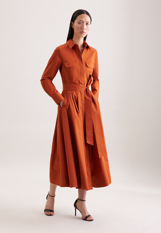 Weit schwingendes Hemdblusenkleid aus Baumwoll Twill, slim in Orange |  Seidensticker Onlineshop