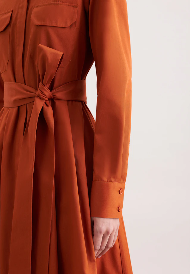 Weit schwingendes Hemdblusenkleid aus Baumwoll Twill, slim in Orange |  Seidensticker Onlineshop