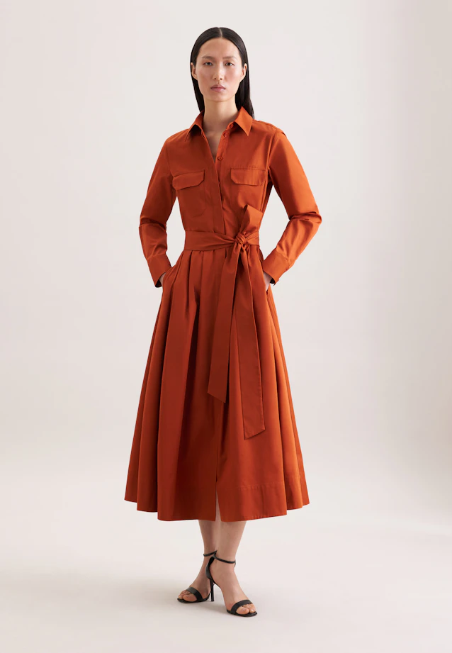 Weit schwingendes Hemdblusenkleid aus Baumwoll Twill, slim in Orange |  Seidensticker Onlineshop