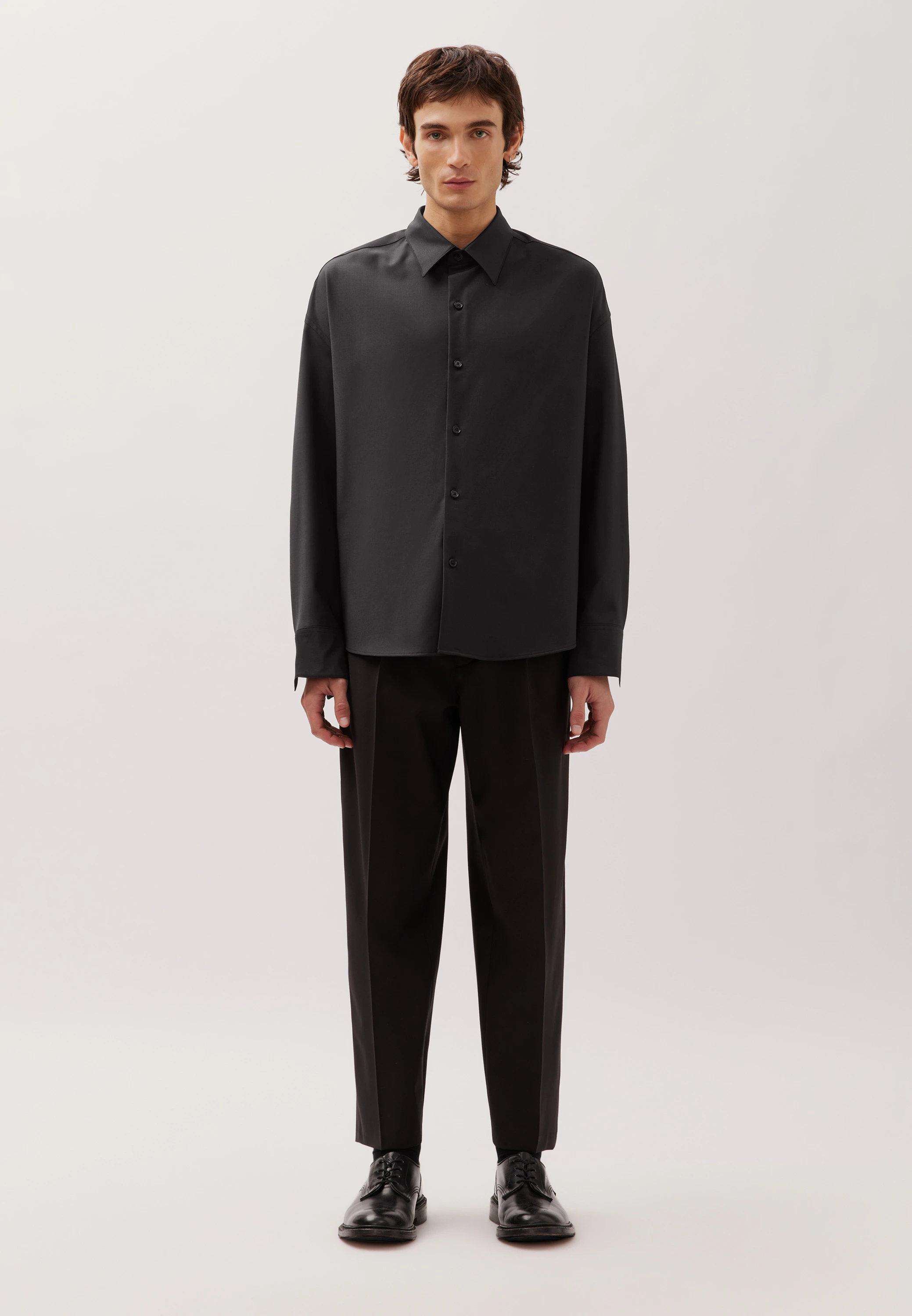 Oversized Boxy Hemd mit Wolle Schwarz XL