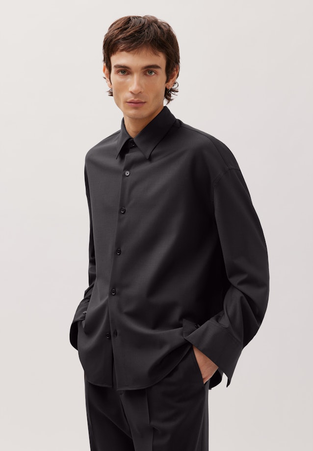 Oversized Boxy Hemd mit Wolle in Schwarz |  Seidensticker Onlineshop