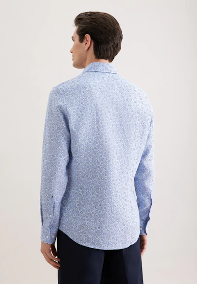 Slim Leinenhemd Druck in Mittelblau |  Seidensticker Onlineshop