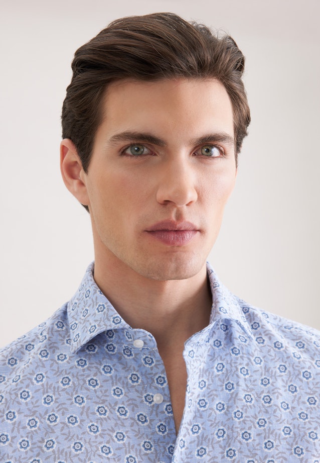 Slim Linen shirt Print in Mittelblau |  Seidensticker Onlineshop