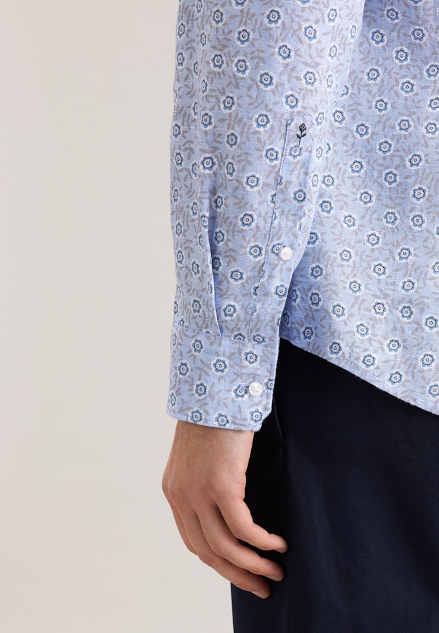 Slim Linen shirt Print in Mittelblau |  Seidensticker Onlineshop