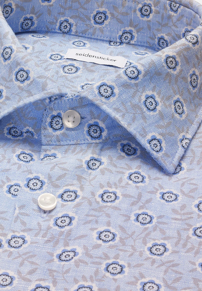 Slim Linen shirt Print in Mittelblau | Seidensticker online shop