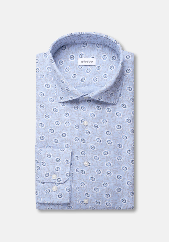 Slim Linen shirt Print in Mittelblau | Seidensticker online shop