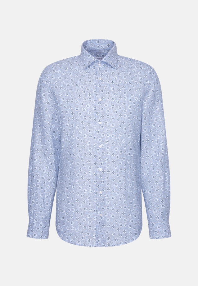 Slim Linen shirt Print in Mittelblau |  Seidensticker Onlineshop