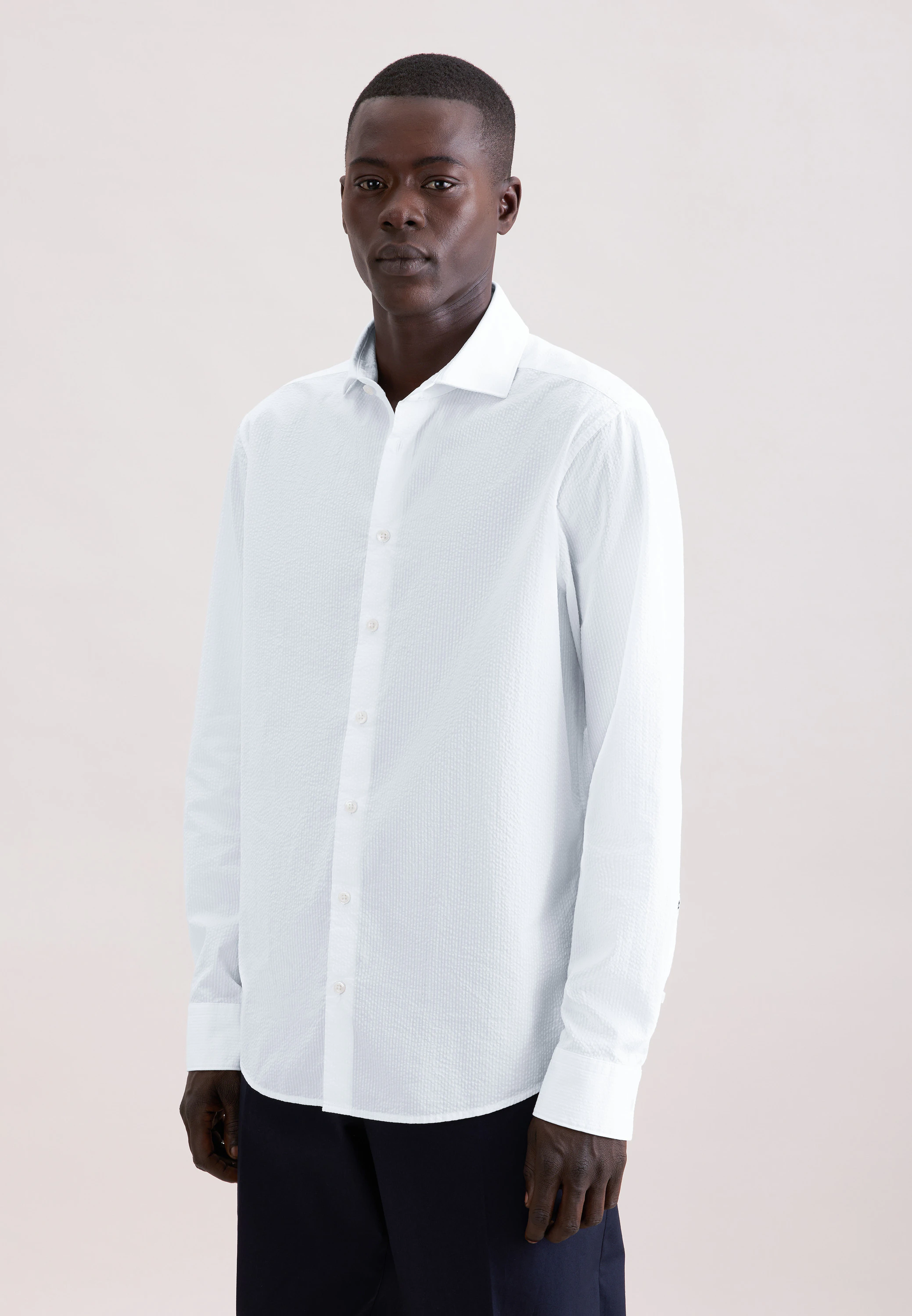 Regular Casual Hemd Uni Weiß