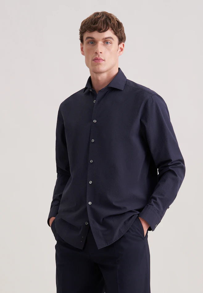 Regular Chemise décontractée Uni dans Bleu Foncé | Boutique en ligne Seidensticker