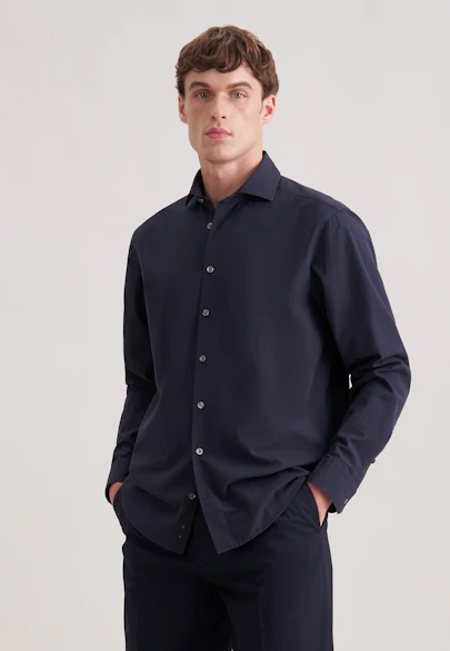 Regular Chemise décontractée Uni in Bleu Foncé |  Seidensticker Onlineshop