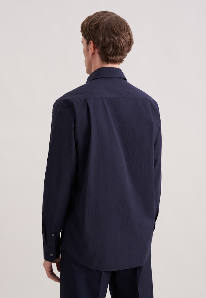 Regular Chemise décontractée Uni dans Bleu Foncé | Boutique en ligne Seidensticker