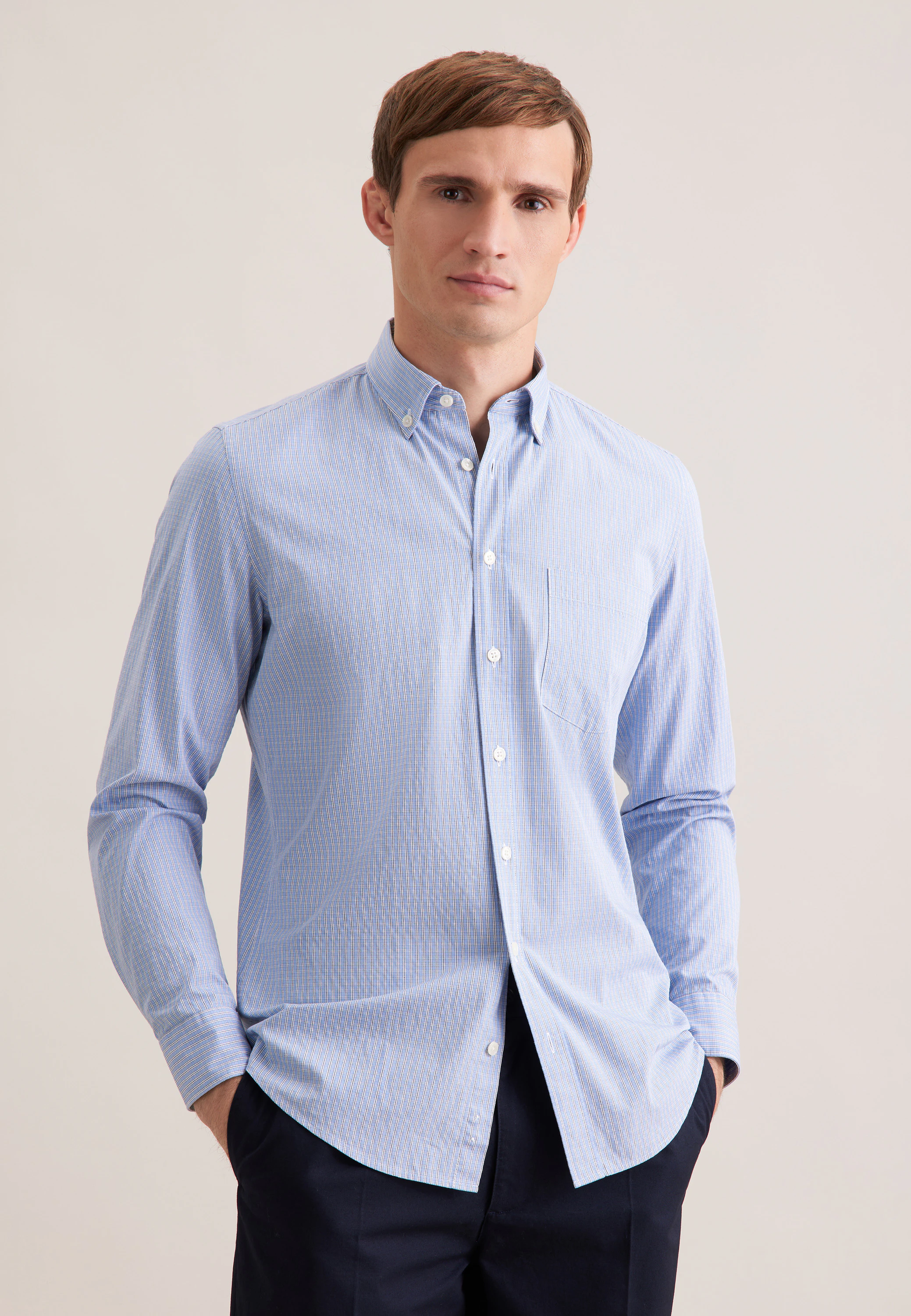 Slim Casual Hemd Karo Blau 45