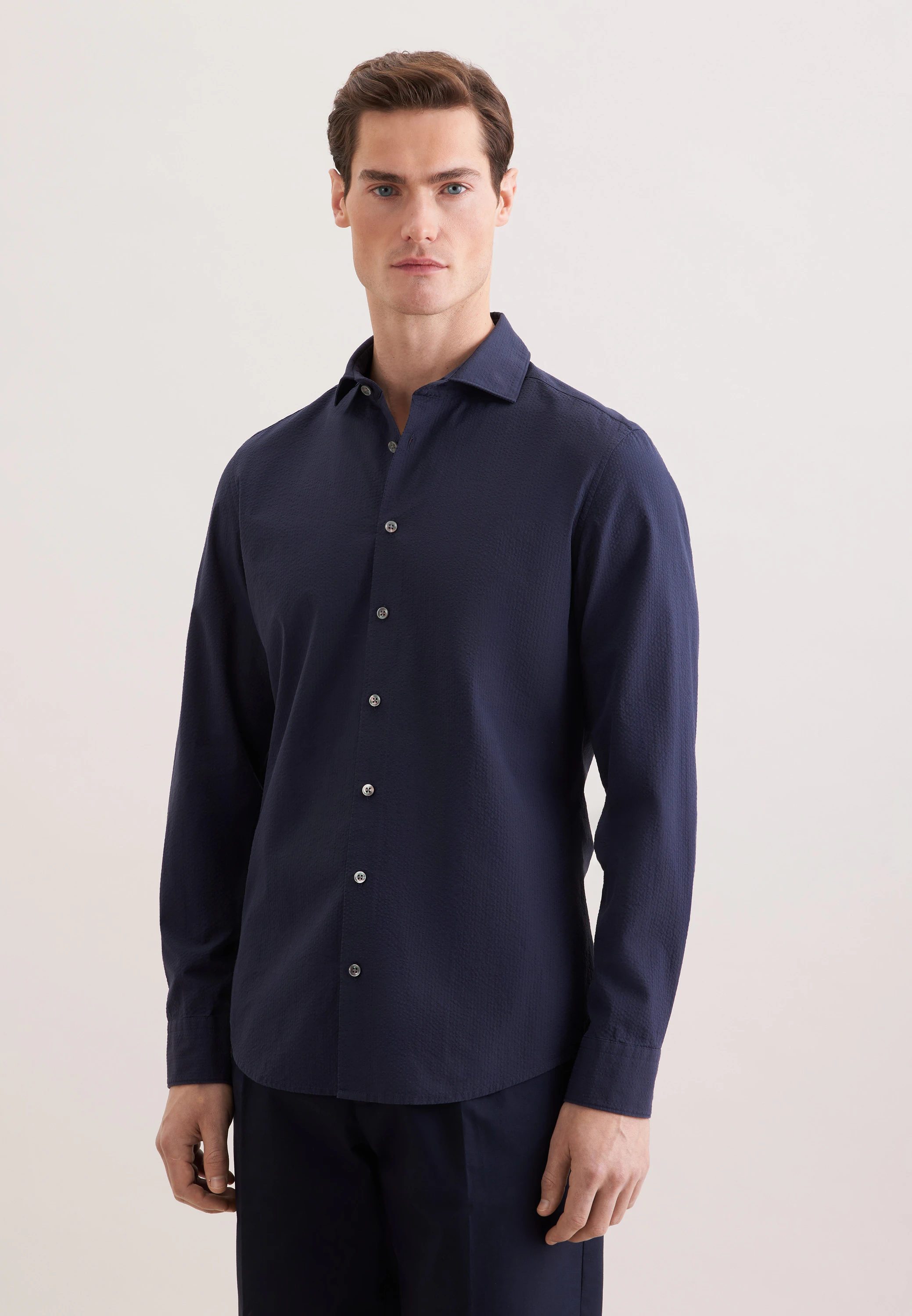 Slim Casual Hemd Uni Blau