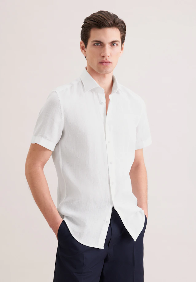 Shaped Chemise en lin Uni in Blanc |  Seidensticker Onlineshop