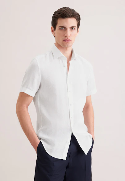 Shaped Linen shirt Uni in Weiß |  Seidensticker Onlineshop