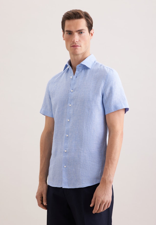 Shaped Leinenhemd Uni in Mittelblau |  Seidensticker Onlineshop
